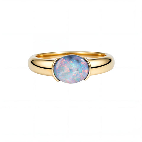 Dark Opal Ring In 14k Yellow Gold - Multicolour