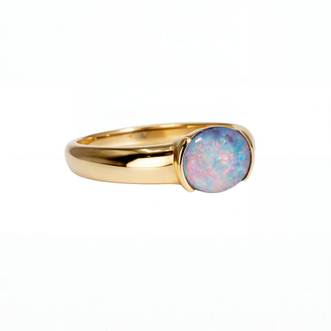 Dark Opal Ring In 14k Yellow Gold - Multicolour