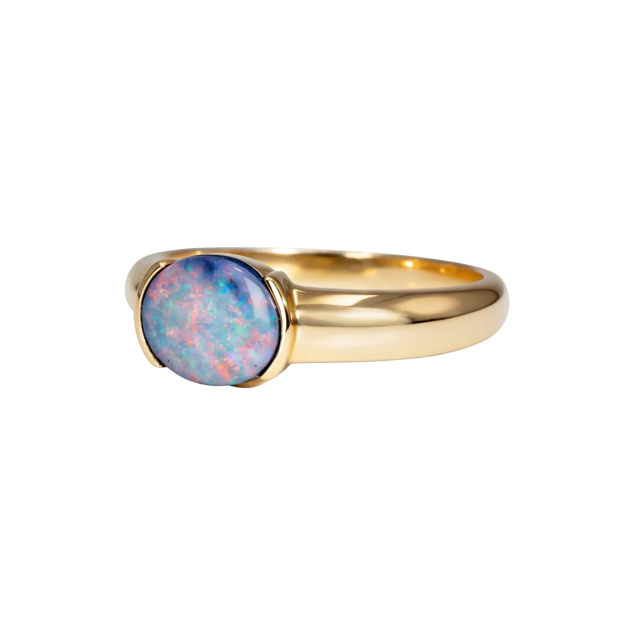 Dark Opal Ring In 14k Yellow Gold - Multicolour - Australian Opal Cutters and Pearl Divers