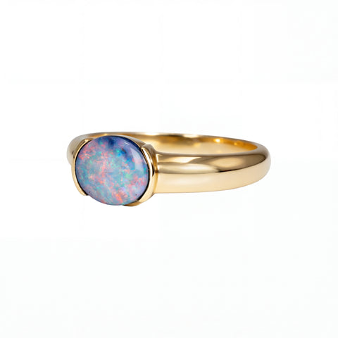 Dark Opal Ring In 14k Yellow Gold - Multicolour
