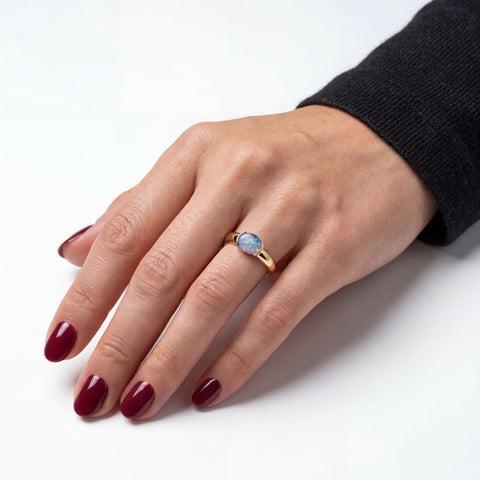 Dark Opal Ring In 14k Yellow Gold - Multicolour