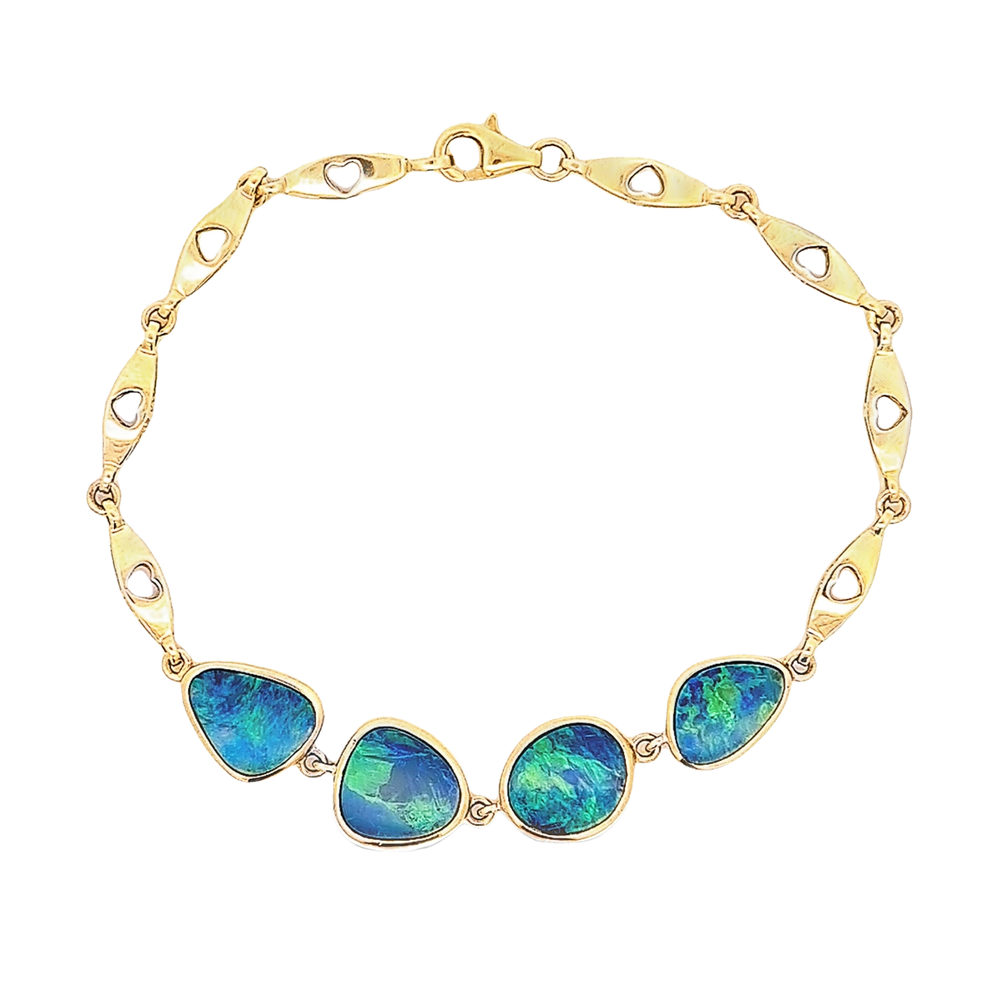 Australian Opal Doublet Bracelet set in 14K Yellow Gold