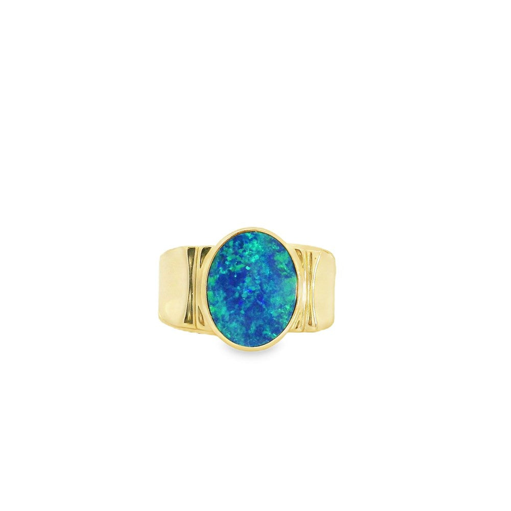 Australian Opal Doublet Ring set in 14K Yellow Gold