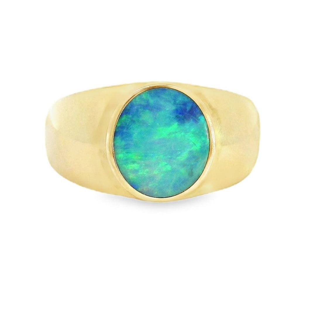 Men's Australian Opal Doublet Ring set in 14K Yellow Gold