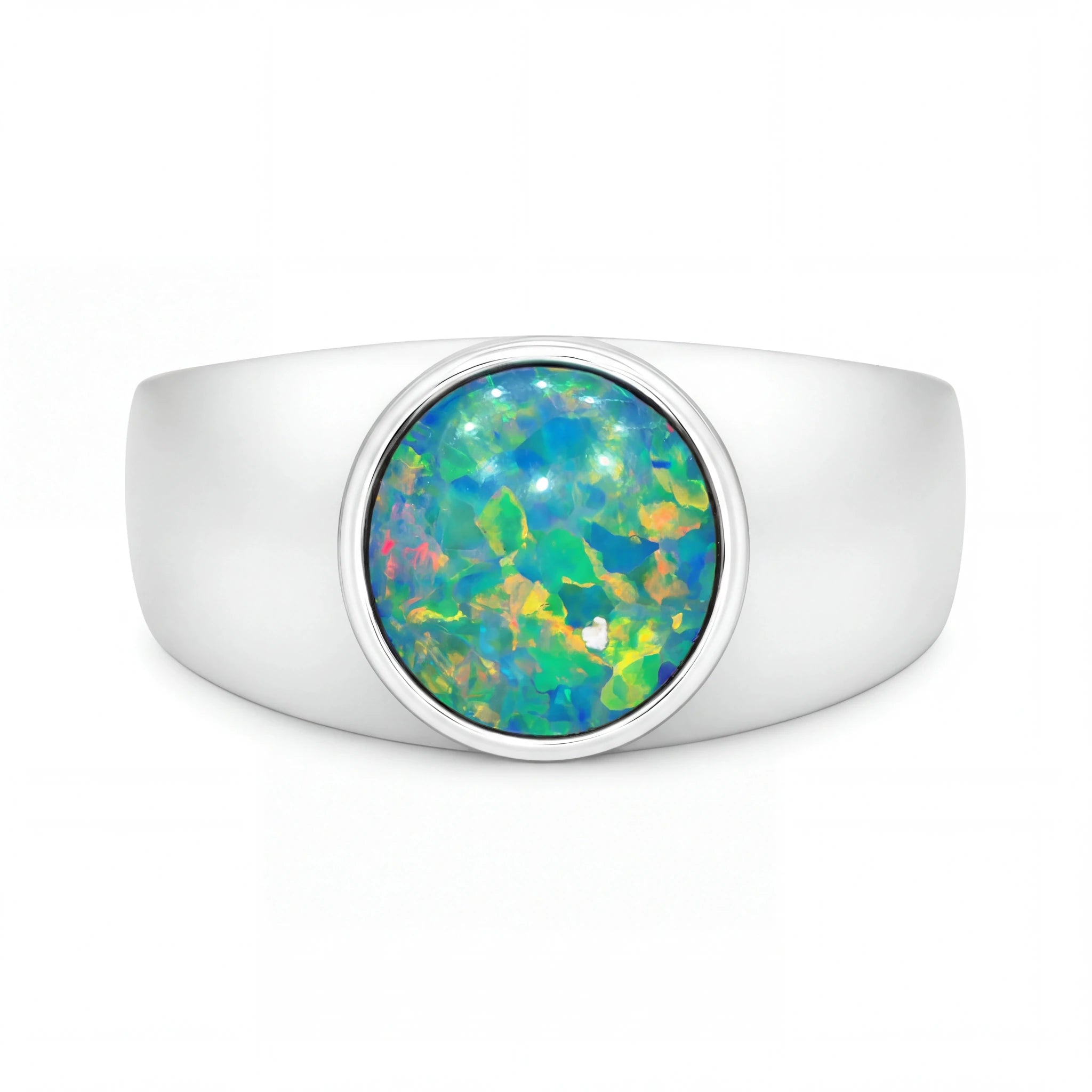 Doublet Opal Ring set in 14K White Gold - Multicolour - Australian Opal Cutters and Pearl Divers