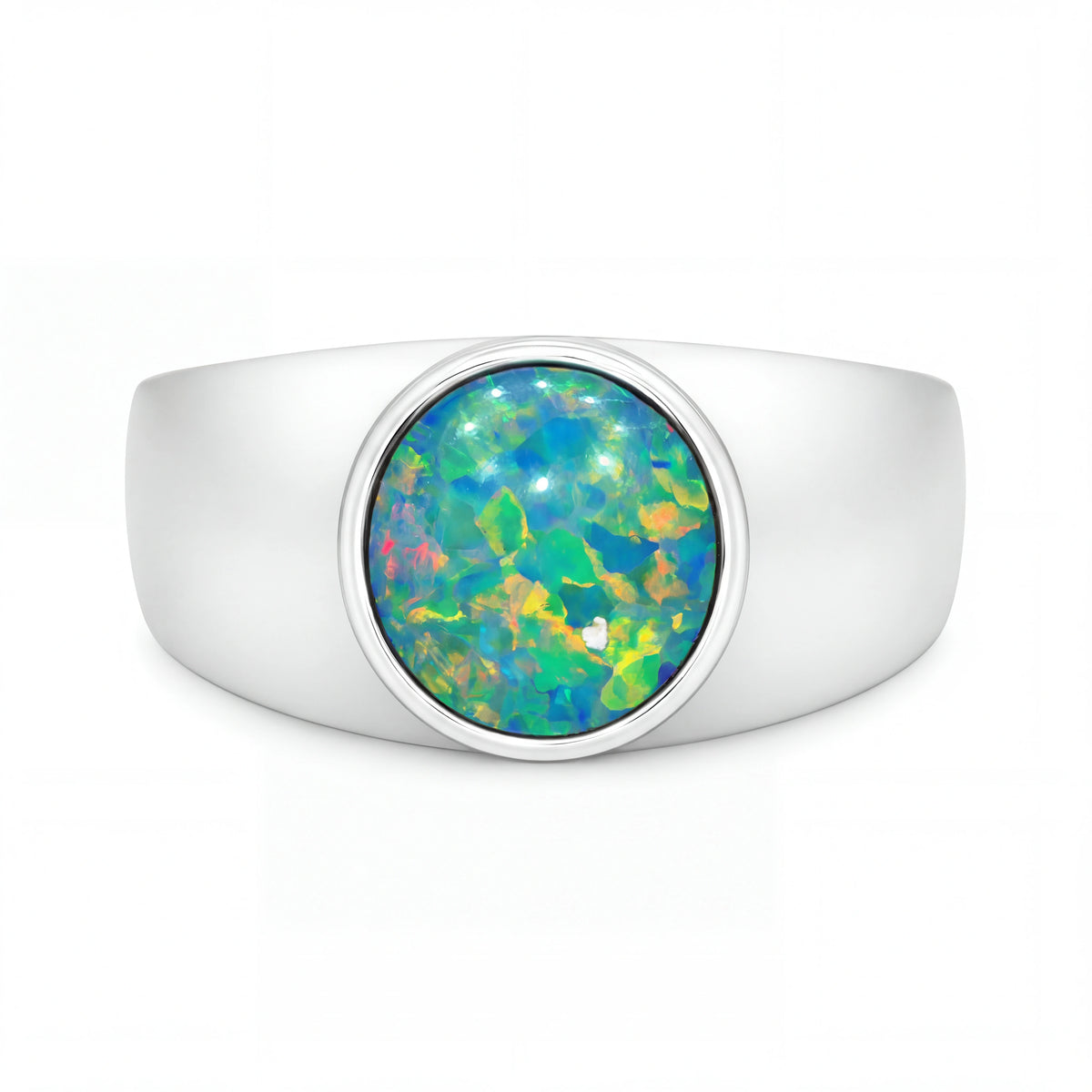 Doublet Opal Ring set in 14K White Gold - Multicolour