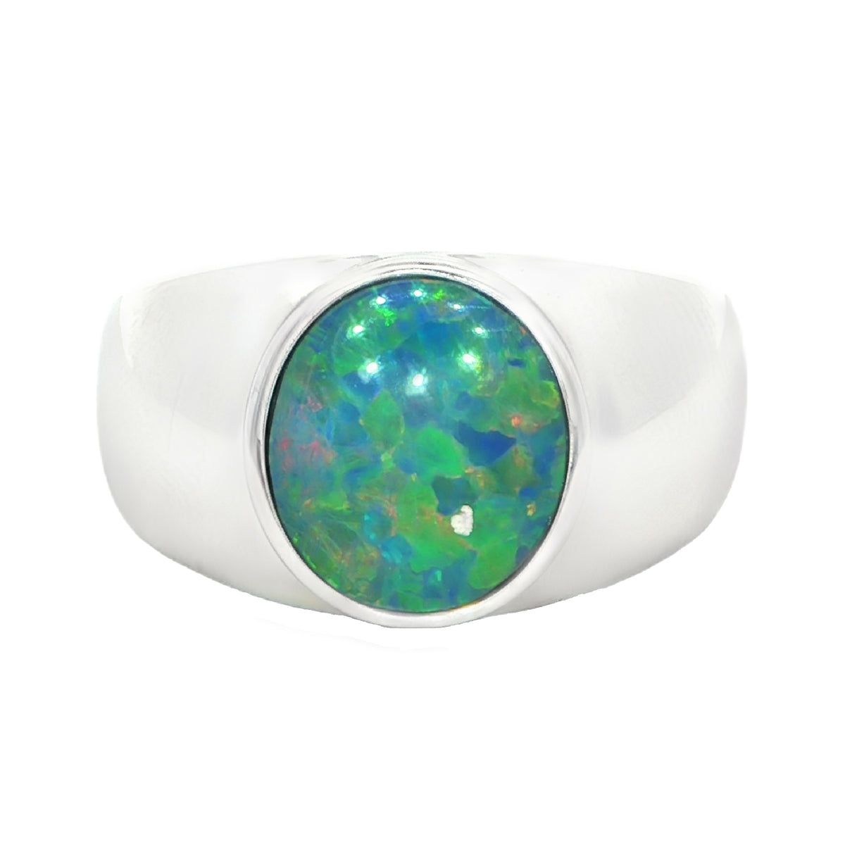 Doublet Opal Ring set in 14K White Gold - Multicolour
