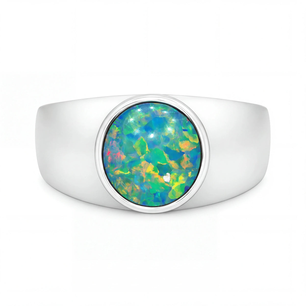 Doublet Opal Ring set in 14K White Gold - Multicolour - Australian Opal Cutters and Pearl Divers