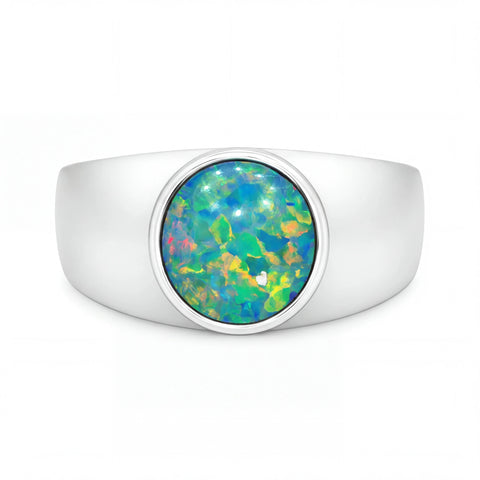 Doublet Opal Ring set in 14K White Gold - Multicolour - Australian Opal Cutters and Pearl Divers