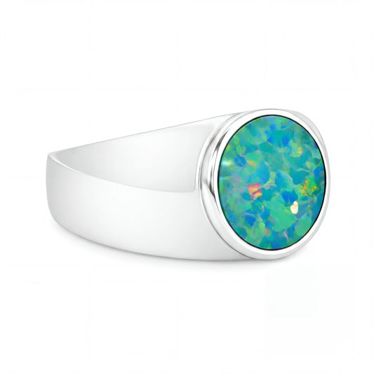 Doublet Opal Ring set in 14K White Gold - Multicolour