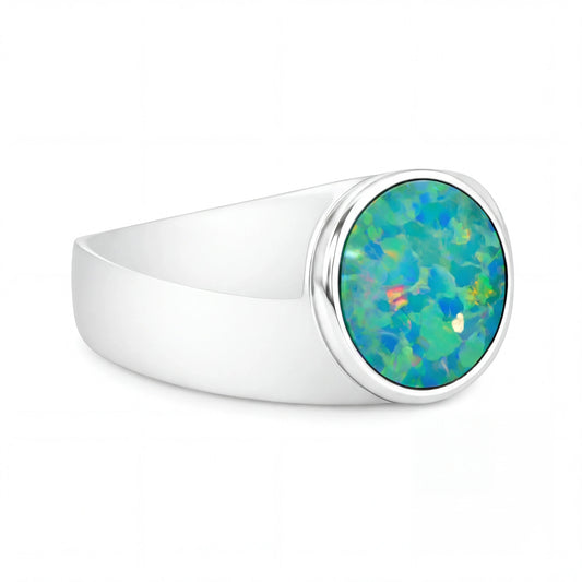Doublet Opal Ring set in 14K White Gold - Multicolour - Australian Opal Cutters and Pearl Divers