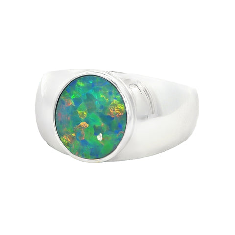 Doublet Opal Ring set in 14K White Gold - Multicolour