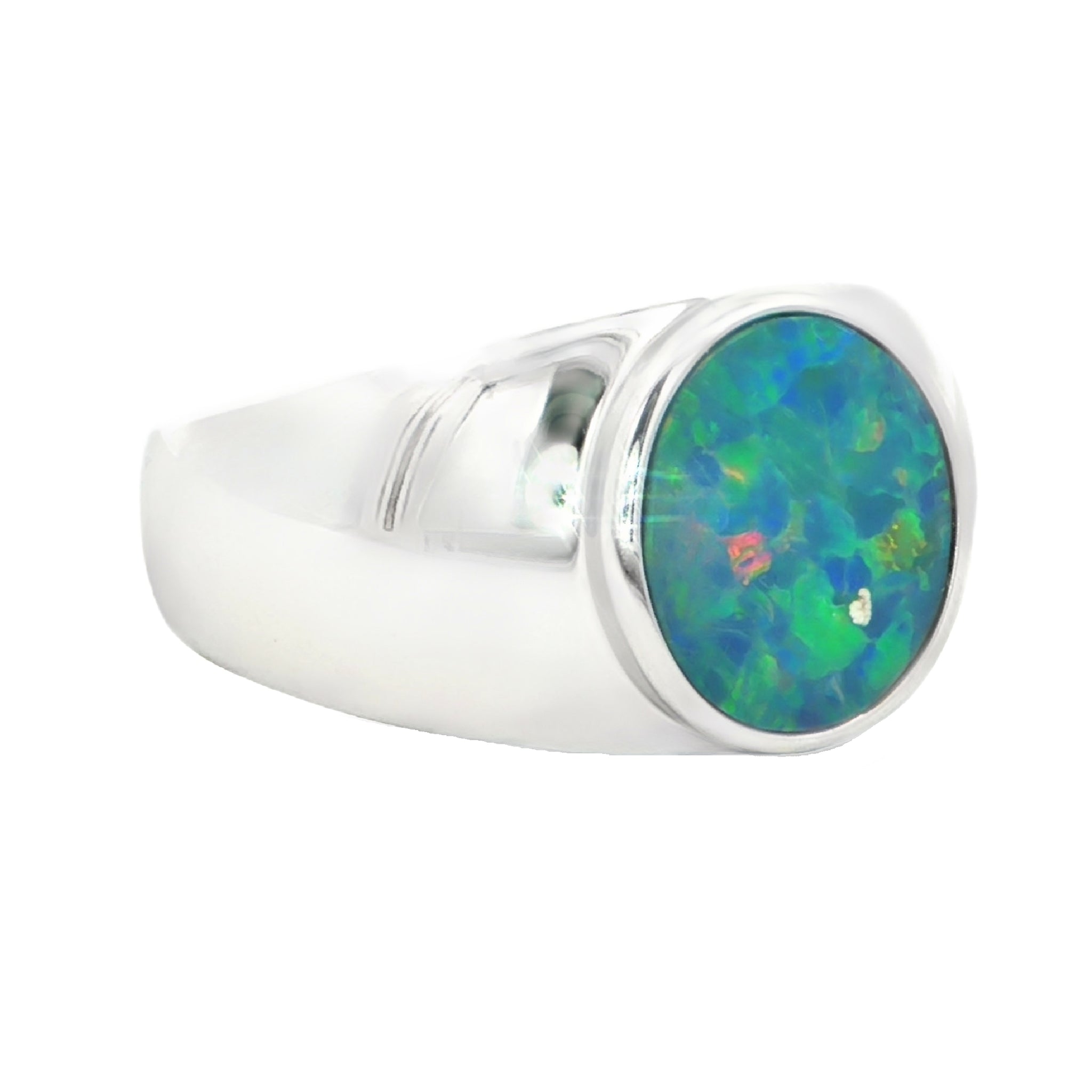 Doublet Opal Ring set in 14K White Gold - Multicolour