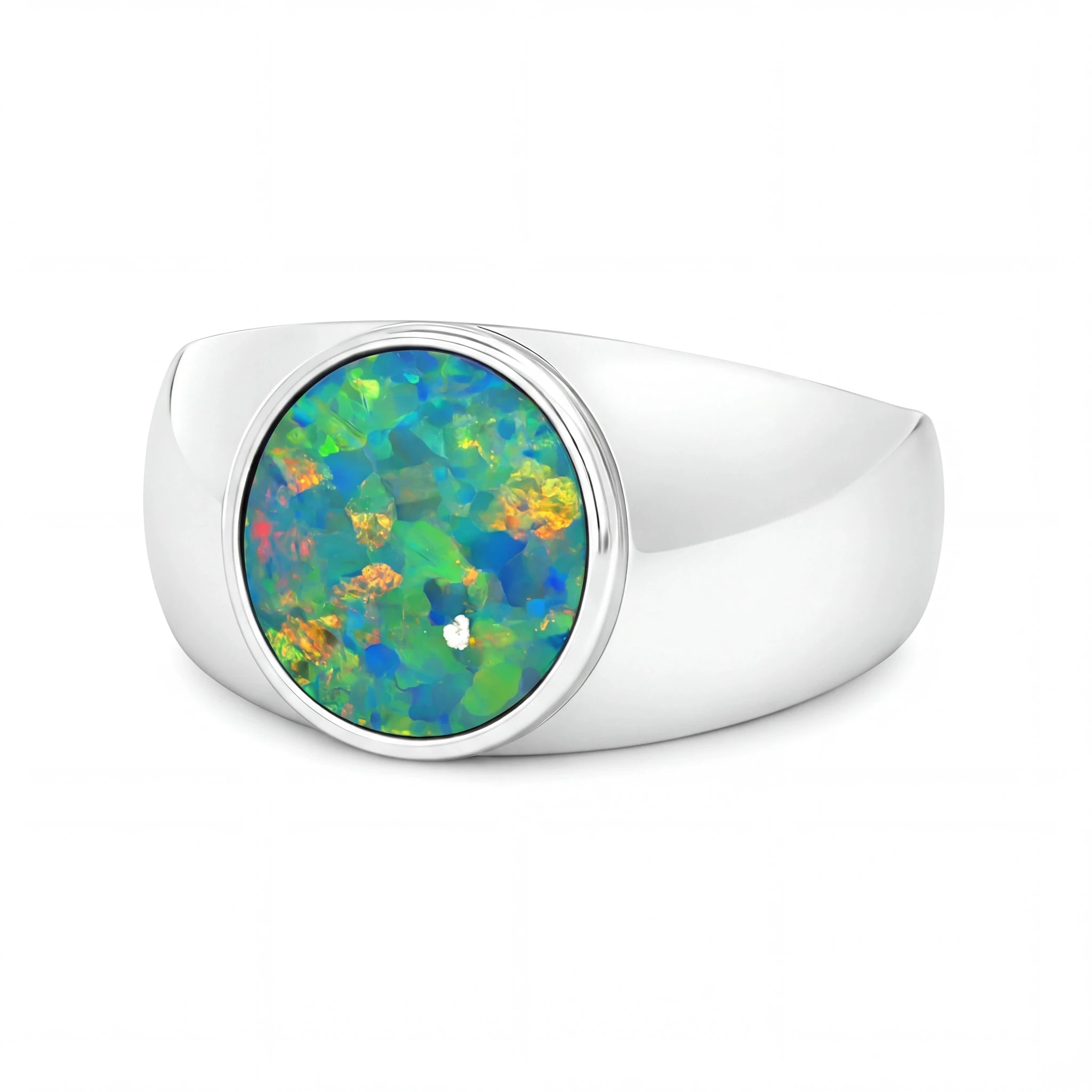 Doublet Opal Ring set in 14K White Gold - Multicolour - Australian Opal Cutters and Pearl Divers