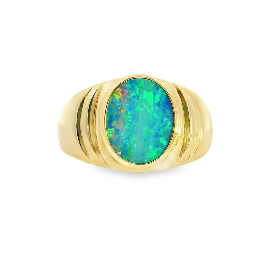 Australian Opal Doublet Ring set in 14K Yellow Gold