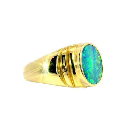 Doublet Opal Men's Ring in 14K Yellow Gold - Multicolour