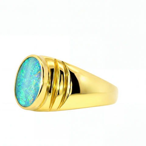 Doublet Opal Men's Ring in 14K Yellow Gold - Multicolour