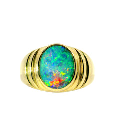 Doublet Opal Men's Ring in 14K Yellow Gold - Multicolour