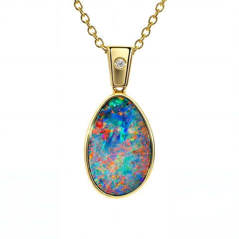Doublet Opal Pendant in 14K Yellow Gold - Multicolour
