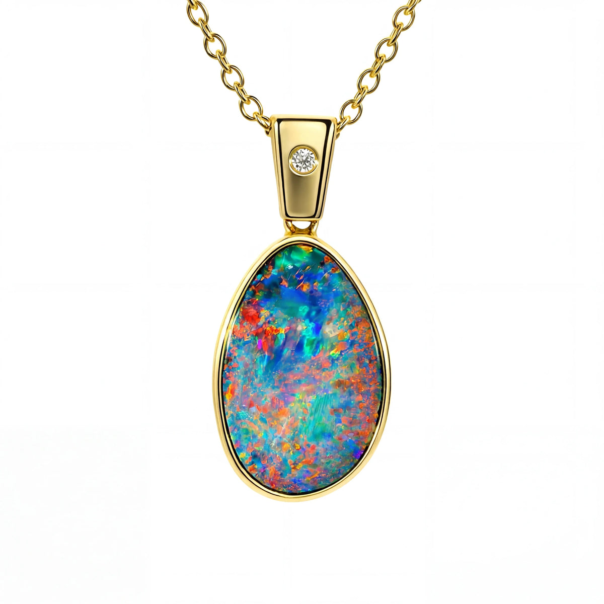 Doublet Opal Pendant in 14K Yellow Gold - Multicolour - Australian Opal Cutters and Pearl Divers
