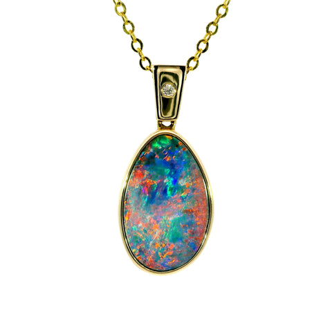 Doublet Opal Pendant in 14K Yellow Gold - Multicolour