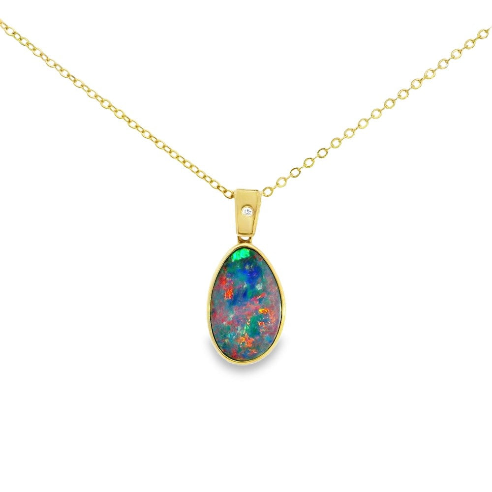 Australian Doublet Opal Pendant Set in 14K Yellow Gold