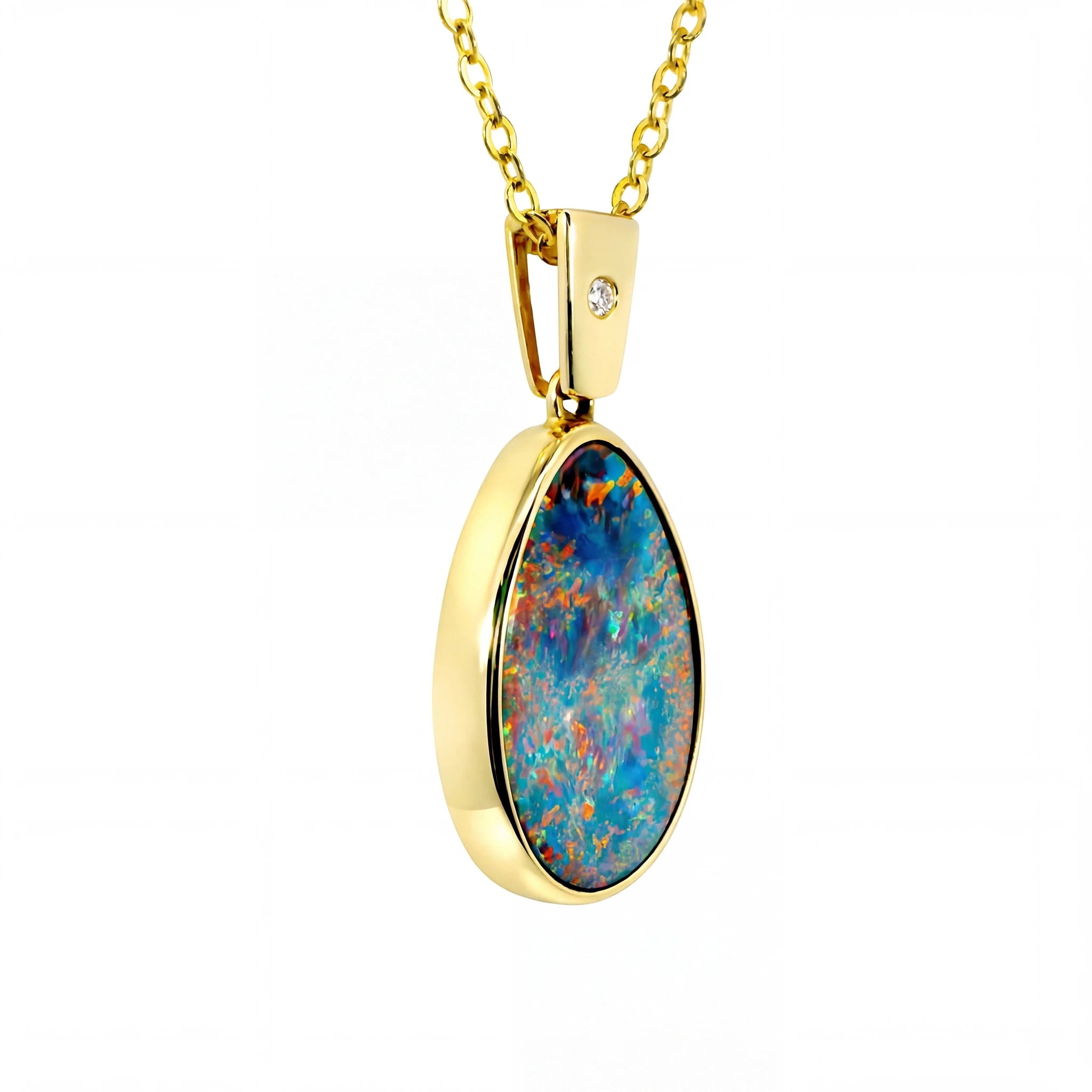 Doublet Opal Pendant in 14K Yellow Gold - Multicolour - Australian Opal Cutters and Pearl Divers