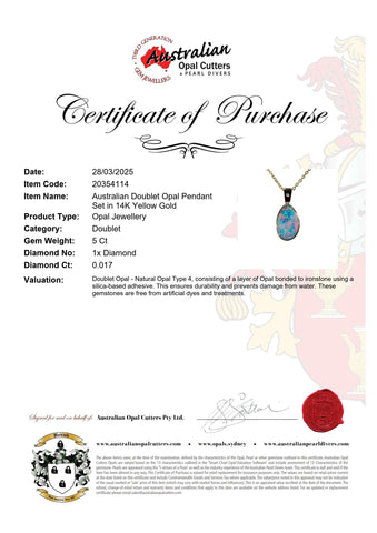 Doublet Opal Pendant in 14K Yellow Gold - Multicolour