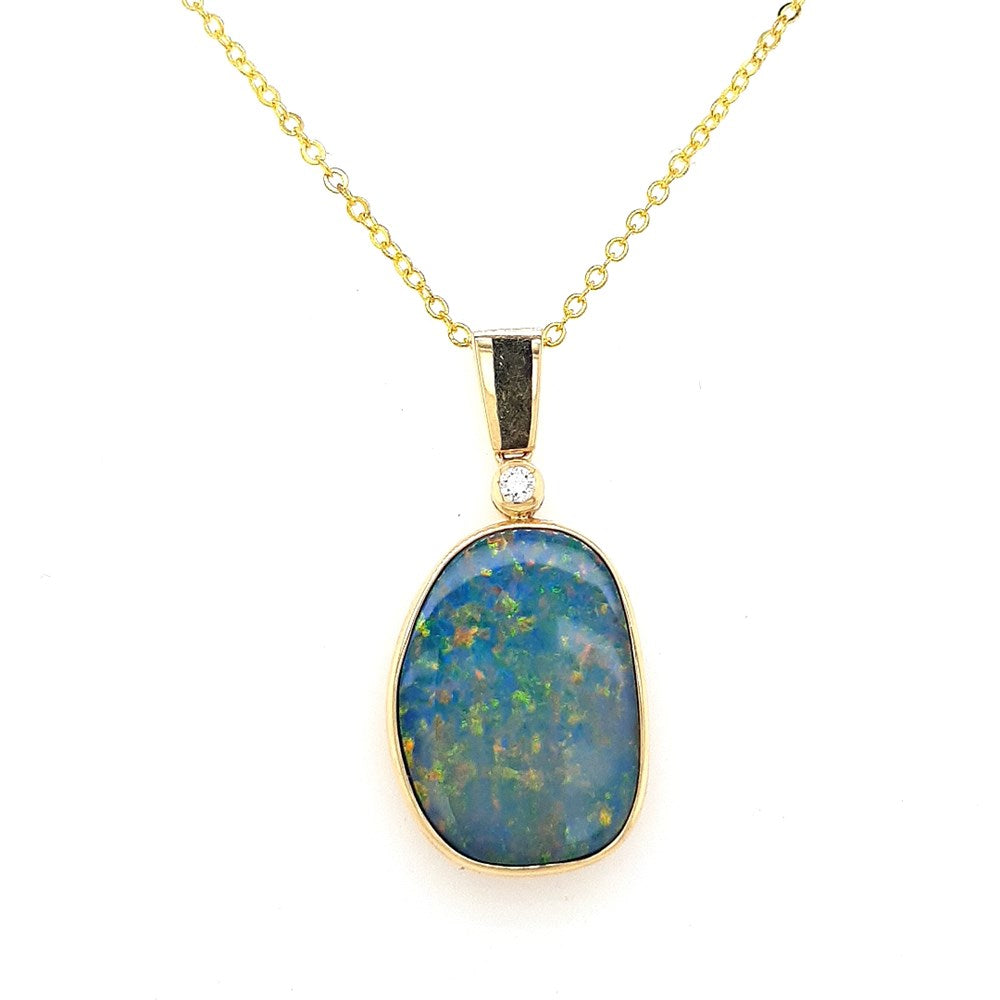 Australian Doublet Opal Pendant Set in 14K Yellow Gold