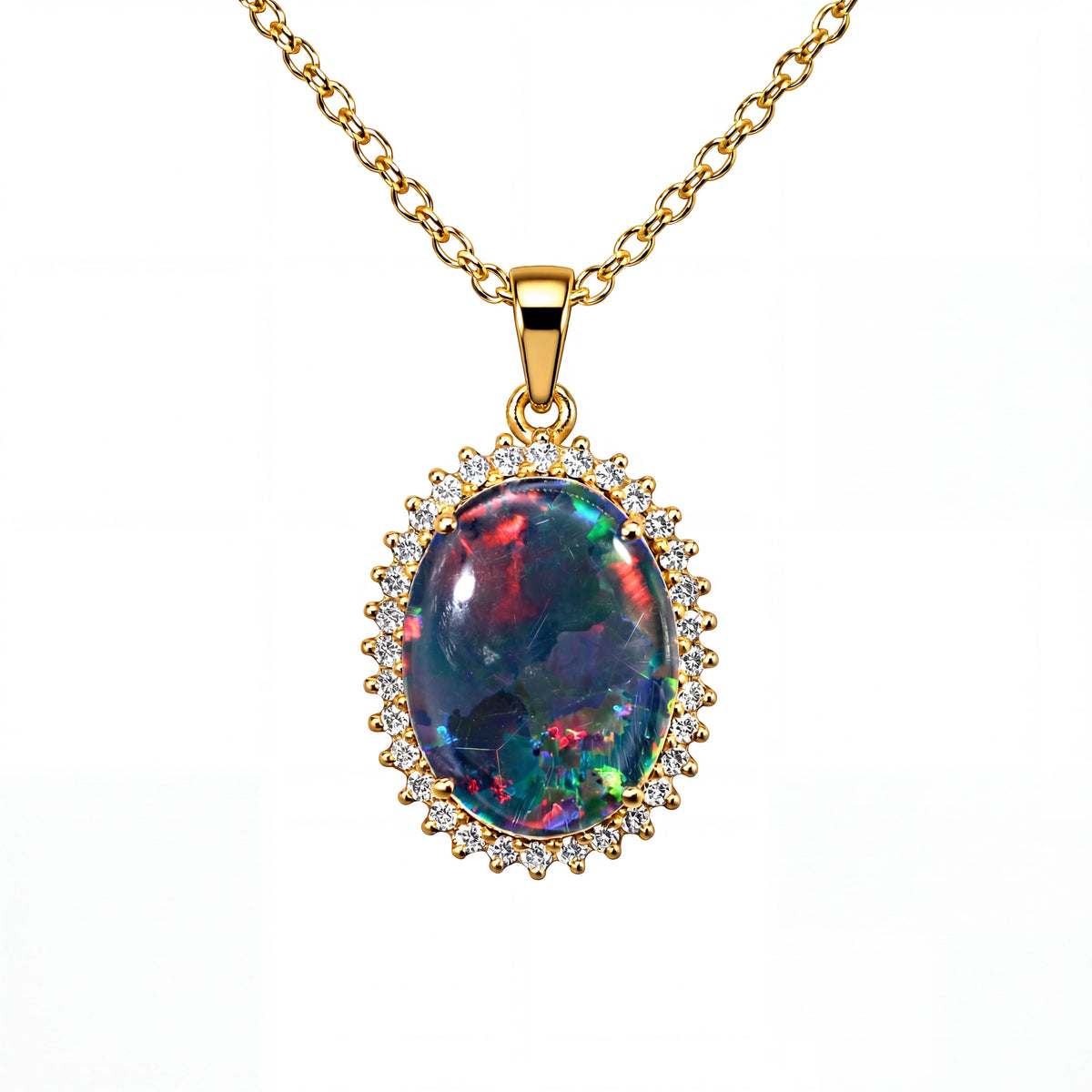 Triplet Opal Pendant in 14K Yellow Gold - Multicolour