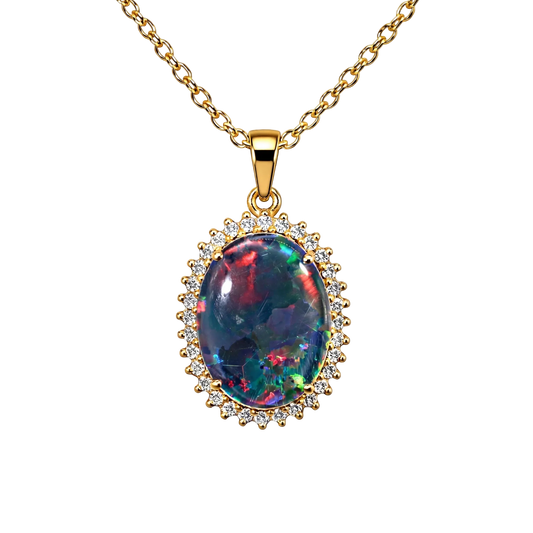 Triplet Opal Pendant in 14K Yellow Gold - Multicolour - Australian Opal Cutters and Pearl Divers