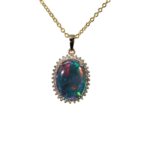 Triplet Opal Pendant in 14K Yellow Gold - Multicolour