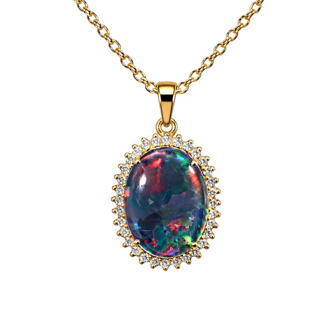 Triplet Opal Pendant in 14K Yellow Gold - Multicolour - Australian Opal Cutters and Pearl Divers