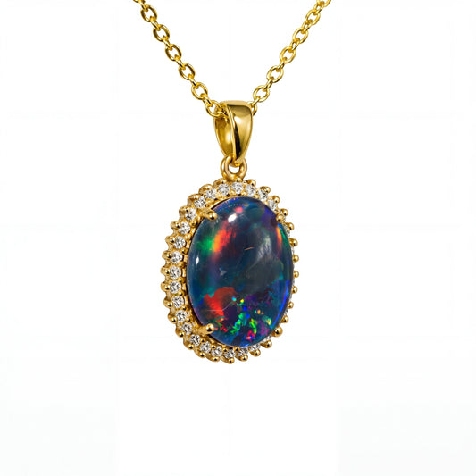 Triplet Opal Pendant in 14K Yellow Gold - Multicolour