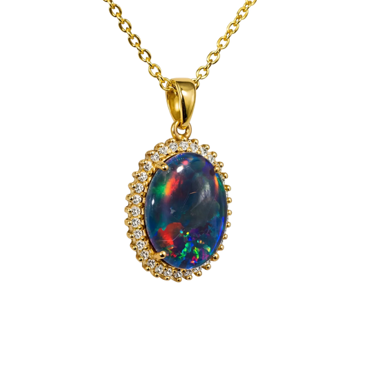 Triplet Opal Pendant in 14K Yellow Gold - Multicolour - Australian Opal Cutters and Pearl Divers