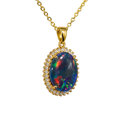 Triplet Opal Pendant in 14K Yellow Gold - Multicolour - Australian Opal Cutters and Pearl Divers
