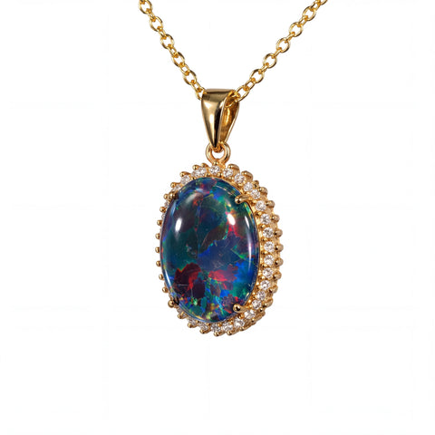 Triplet Opal Pendant in 14K Yellow Gold - Multicolour