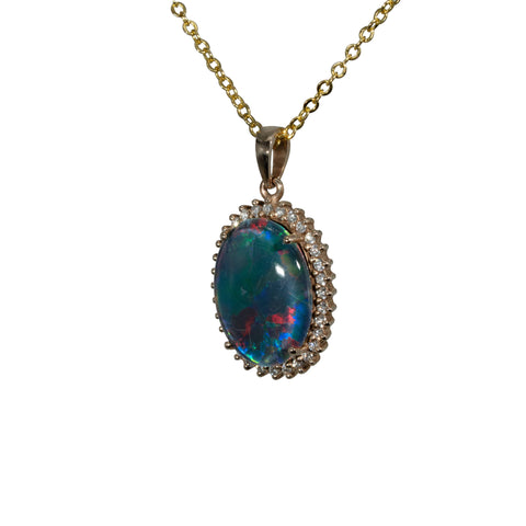 Triplet Opal Pendant in 14K Yellow Gold - Multicolour
