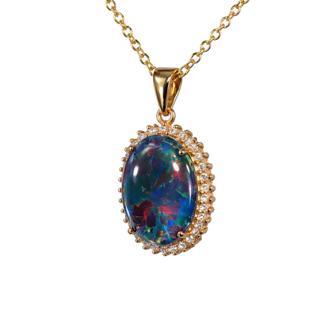 Triplet Opal Pendant in 14K Yellow Gold - Multicolour - Australian Opal Cutters and Pearl Divers