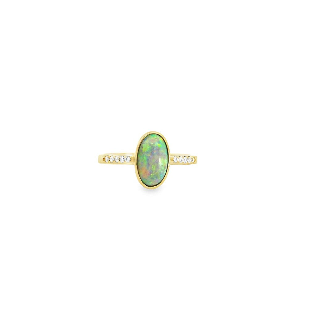 Australian Opal Black Ring Set in 14K Yellow Gold