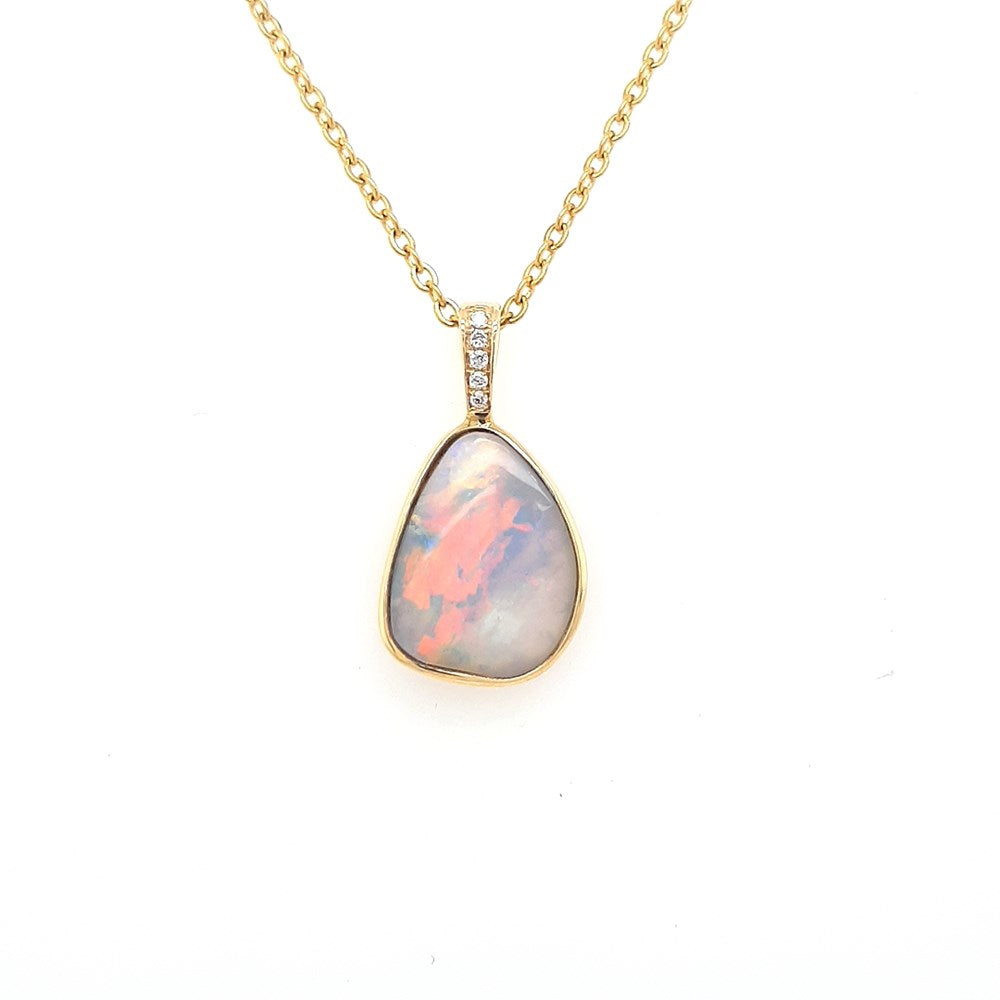 Australian Opal Black Pendant Set in 14K Yellow Gold