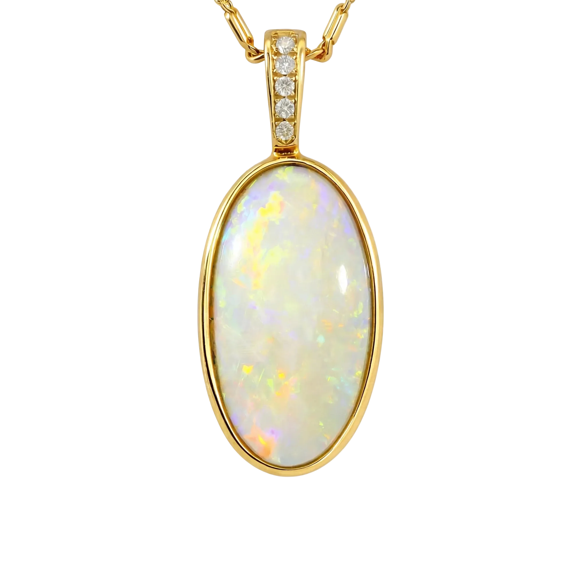 Light Opal Pendant In 14k Yellow Gold - Multicolour - Australian Opal Cutters and Pearl Divers