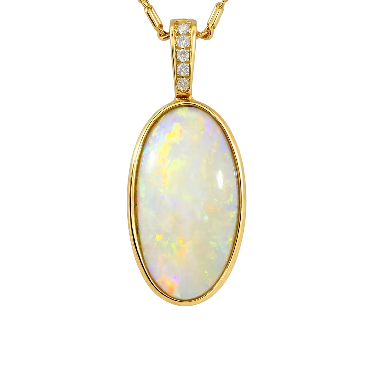 Light Opal Pendant In 14k Yellow Gold - Multicolour - Australian Opal Cutters and Pearl Divers