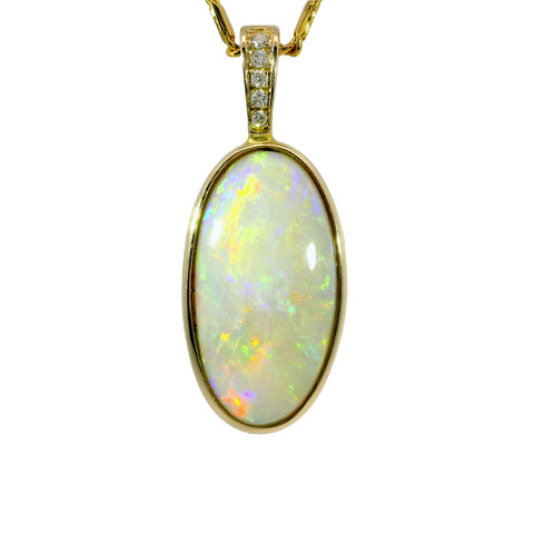 Light Opal Pendant in 14K Yellow Gold - Multicolour