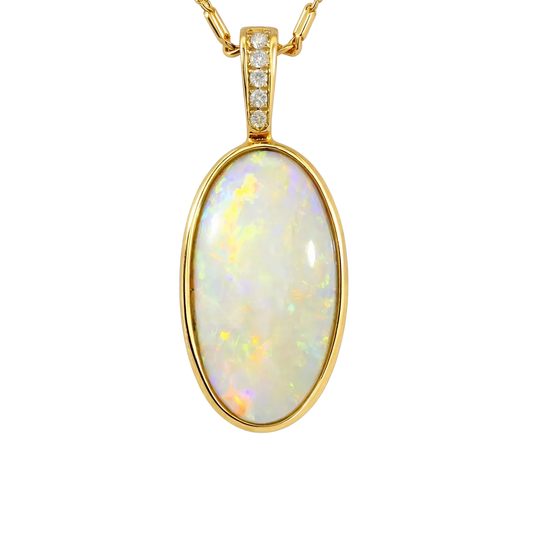 Light Opal Pendant In 14k Yellow Gold - Multicolour - Australian Opal Cutters and Pearl Divers
