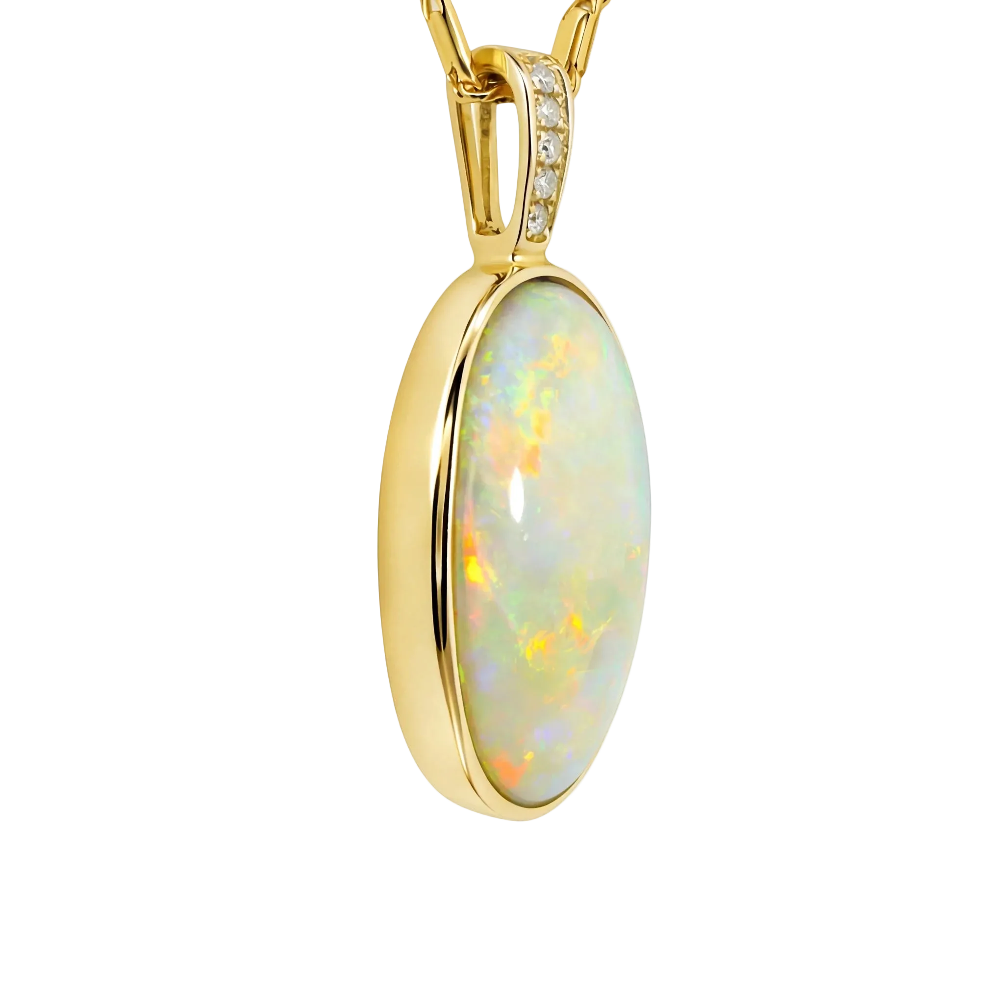 Light Opal Pendant In 14k Yellow Gold - Multicolour - Australian Opal Cutters and Pearl Divers