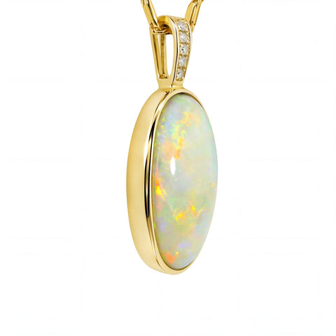 Light Opal Pendant In 14k Yellow Gold - Multicolour