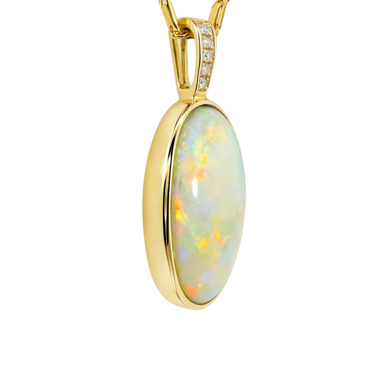 Light Opal Pendant In 14k Yellow Gold - Multicolour - Australian Opal Cutters and Pearl Divers