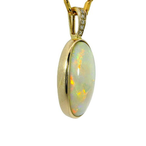 Light Opal Pendant in 14K Yellow Gold - Multicolour