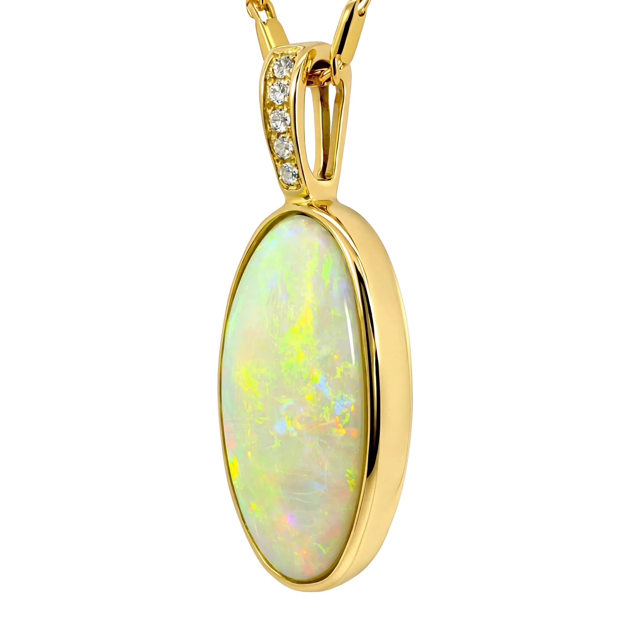 Light Opal Pendant In 14k Yellow Gold - Multicolour - Australian Opal Cutters and Pearl Divers